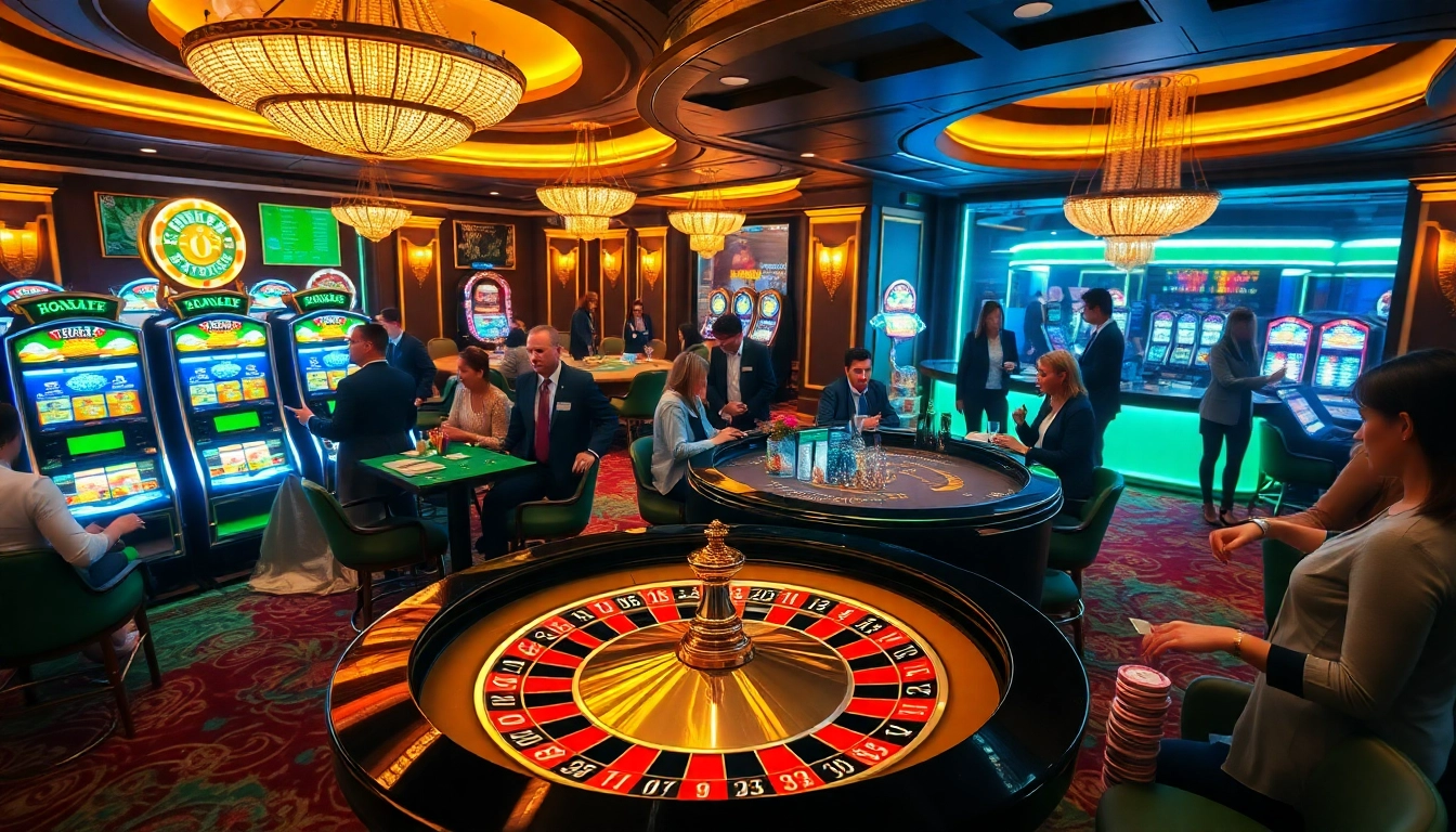 CM88 gaming scene featuring roulette, poker chips, and excited players in an upscale casino.